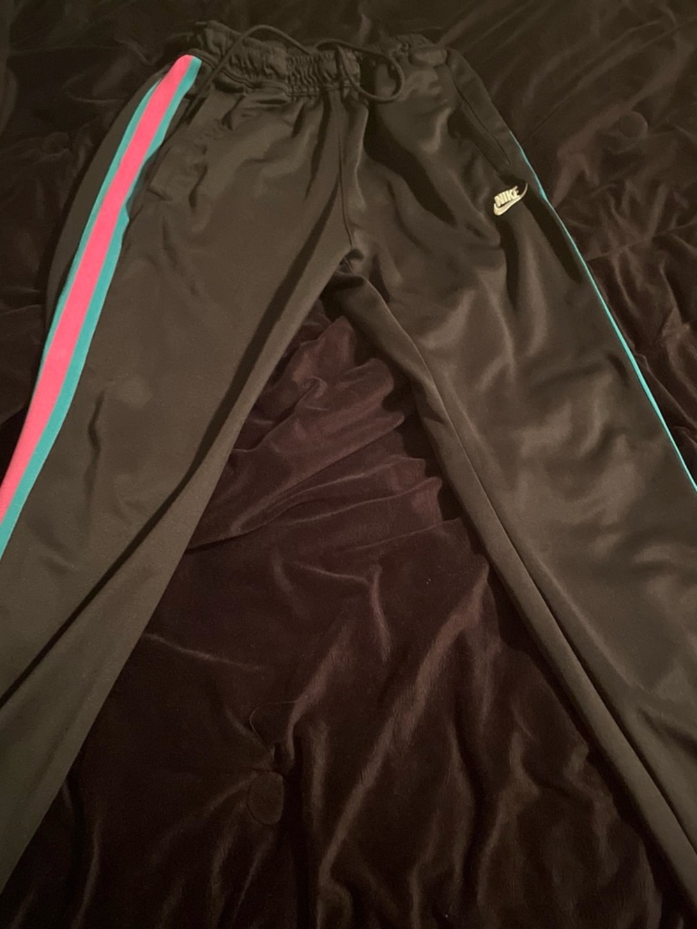 Nike Kids Black Joggers with Pink & Teal Side Stripes
